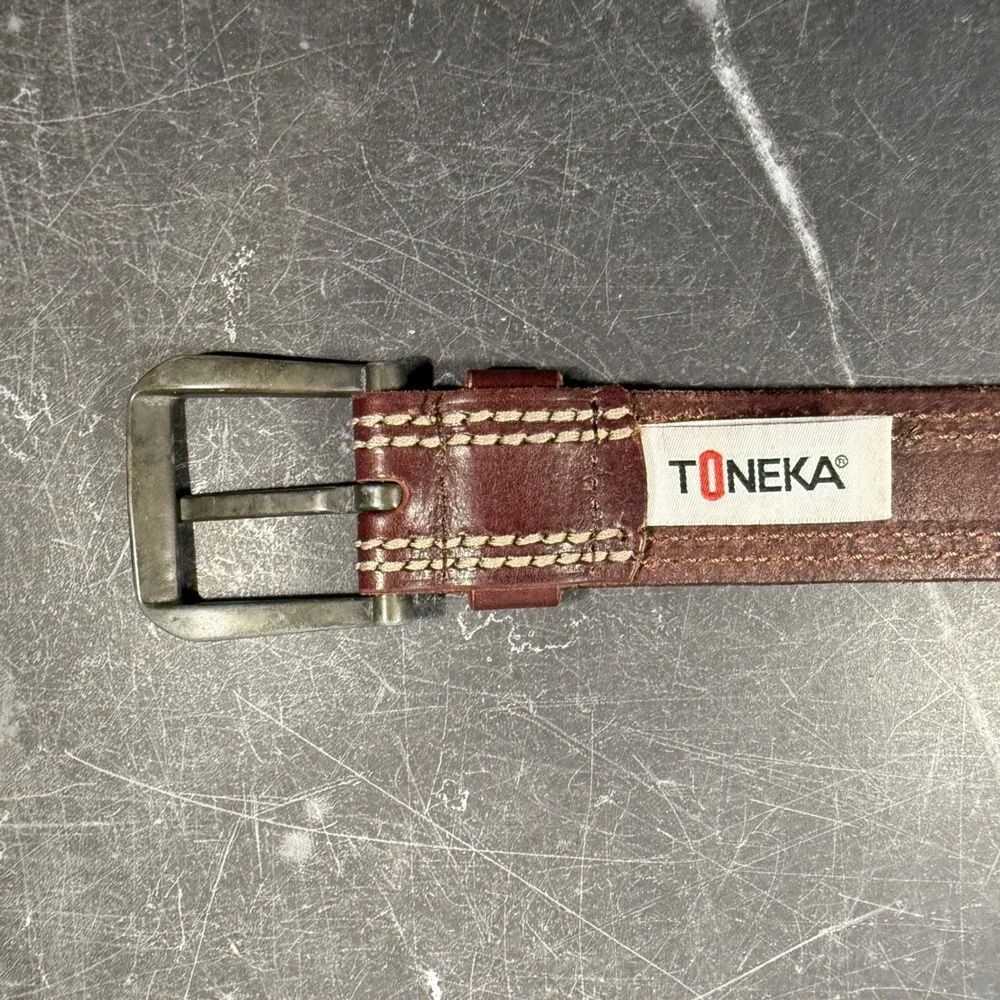Mens‎ Toneka Leather Belt | Size 34 | Brown Triple Stitch Casual Workwear
